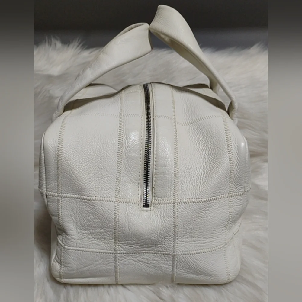 Chanel Choco Bar Coco Mark Lux Square Stitch White Boston Bowler Handbag